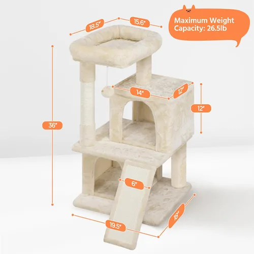 Vista 3 de Yaheetech Árbol para gatos para mascotas de interior, condominio en torre de 36 pulgadas con percha extragrande, postes rascadores, tabla, bola