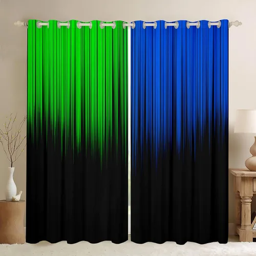 Vista 21 de Feelyou Cortinas abstractas degradadas para niños, adolescentes y mujeres, cortinas de ventana azules, moradas y negras, tratamientos geométricos