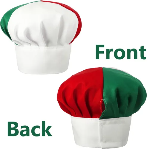 Vista 3 de SATINIOR - Delantal italiano y sombrero de chef para mujeres y hombres, disfraz italiano, babero de tela, delantal de bandera de Italia