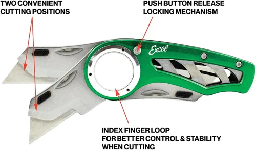 Vista 3 de Excel Blade Revo – Cúter plegable con mango, seguro y clip