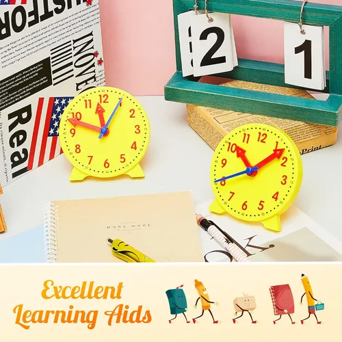 Vista 3 de Henoyso - Juego de 6 relojes de enseñanza para niños, 4 pulgadas, color amarillo