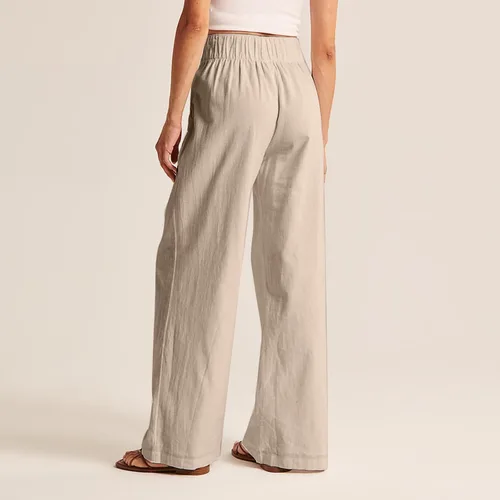 Vista 6 de Women Linen Straight-Leg Pants Casual Loose Baggy Slacks Regular for Office Work Business Workout Clothes