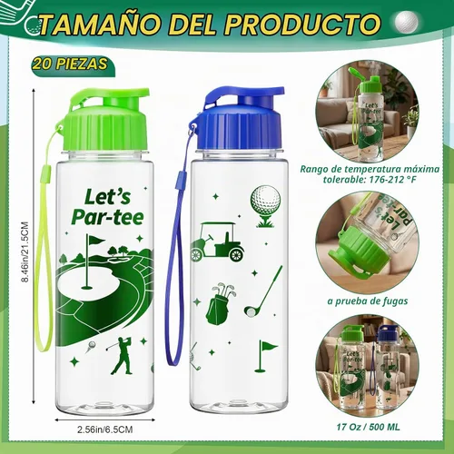 Vista 2 de 20 botellas de agua de plástico a granel para fiestas de golf Vasos deportivos de plástico reutilizables de 17 onzas con tapa abatible a prueba