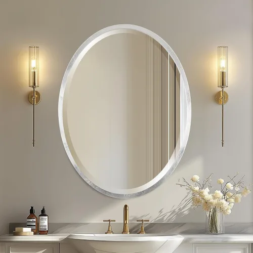 Vista 12 de OVALCREST - Espejo de pared ovalado de madera biselado para decoración del hogar, baño, tocador, dormitorio, sala de estar, pasillo - Estilo Londres