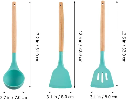 Vista 2 de Silicone Cooking Utensils Set 3Pcs Spatula Ladle and Stir-Fry Spoon Non-Scratch Kitchen Tools for Home Cooking and Food Preparation