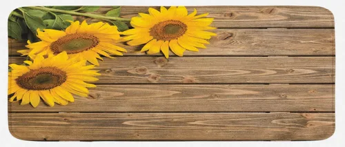 Vista 2 de Lunarable Tapete de cocina You are My Sunshine, con texto en inglés "You are My Sunshine Words on Blackboard Bees Sunflowers", imagen vintage