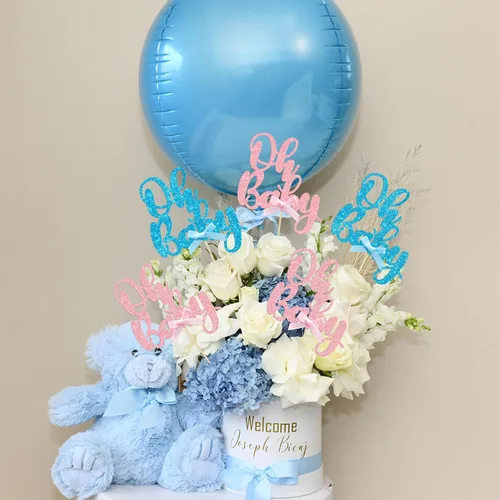 Vista 4 de Gyufise 12 piezas de palos centrales Oh Baby de doble cara con arco azul y rosa de purpurina, adornos para cupcakes de baby shower, revelación