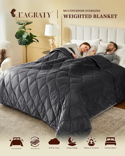 Vista 2 de L'AGRATY Manta con peso de tamaño Queen para adultos de 15 libras, 60 x 80 pulgadas, manta fresca y transpirable con cuentas de vidrio para dormir