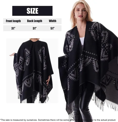 Vista 3 de Cárdigan cálido de invierno para mujer, diseño de chal a cuadros, capa frontal abierta