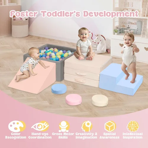 Vista 2 de CAMELUS Juguetes de escalada para niños de 1 año, bloques de espuma para bebés con gran pozo de bolas para niños pequeños, juego de 7 piezas