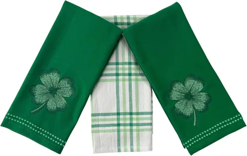 Vista 9 de Serafina Home Toallas de cocina de mano para invitados de baño irlandeses del día de San Patricio: suave y absorbente bordado, diseño de trébol
