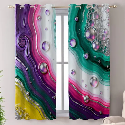 Vista 48 de Shrahala Blue Bright Blackout Curtain Tiers, Colorful Acrylic Paint Pour Abstract Design Kitchen Valance Light Blocking Tier Drapes with Rod Pocket