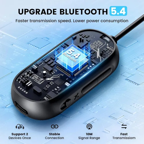 Vista 4 de Transmisor y receptor Bluetooth 5.4 de doble enlace para avión, adaptador Bluetooth 2 en 1, receptor inalámbrico de viaje para avión, adaptador
