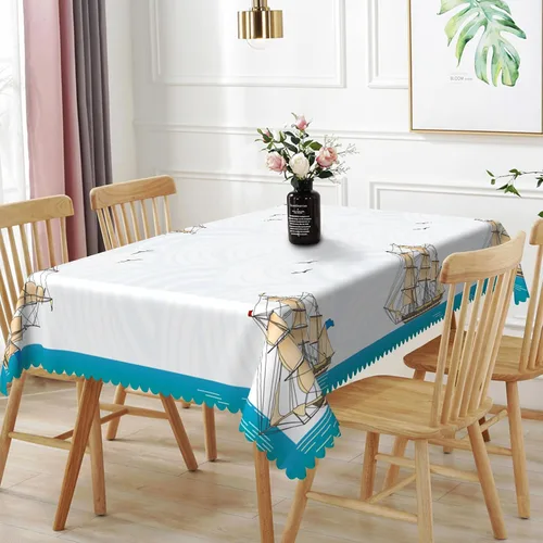Vista 20 de Mantel oblongo, diseño de playa de 52 x 70 pulgadas, diseño de playa con estrellas de mar y olas de mar, con decoración impermeable y resistente a