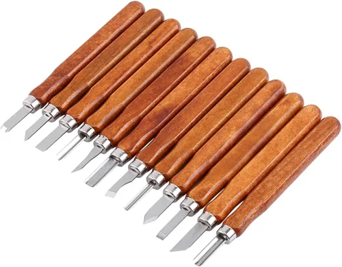 Vista 3 de XiBany Juego de cuchillos de corte de madera de 12 uds., cinceles de tallado de madera a mano para carpintería, herramientas de bricolaje