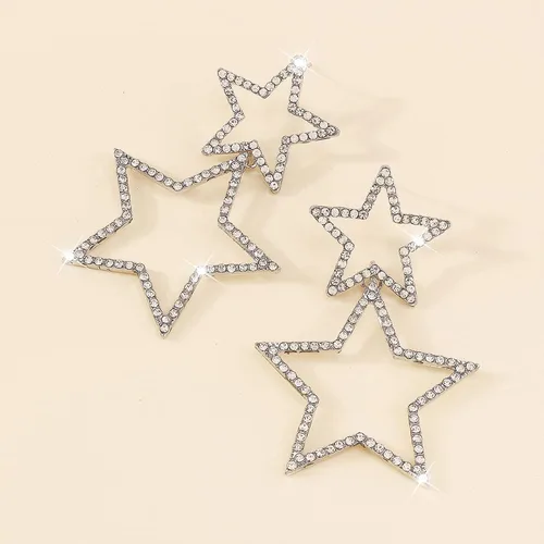 Vista 8 de Star Earrings for Women Laser Star Sequin Earrings for Teen Girls Fringe Star Dangle Earrings Iridescence Star Design Drop Earrings Pearl Earrings
