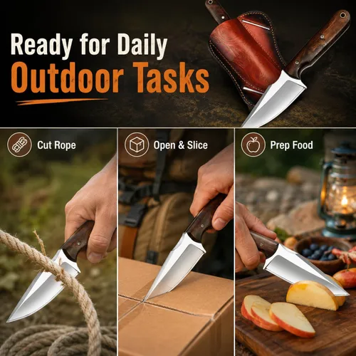 Vista 6 de Cuchillo de Desollar Edc Hecho a Mano de Hoja Fija de 7 Pulgadas Cuchillo de Caza - Cuchillos de Espiga Completa Forjados a Mano para Caza
