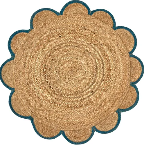 Vista 12 de Alfombra redonda natural de yute, alfombra de suelo con borde festoneado, trenzado, bohemio, ecológico, grande, circular hecha a mano, color negro