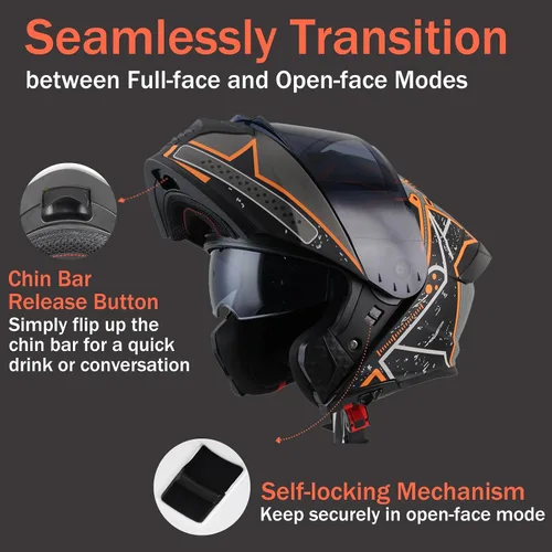 Vista 2 de Uchoose Modular Motorcycle Helmet Flip Up Full Face, DOT Approved Motorcycle Helmets for Men and Women, Dual Visor with Extra Clear Shield, Multiple