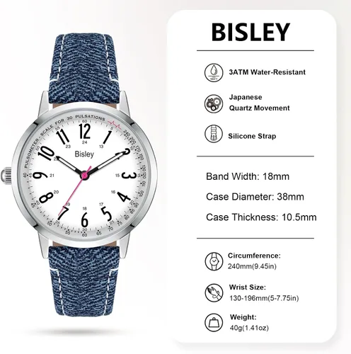 Vista 3 de Bisley Reloj de silicona para mujer, resistente al agua, relojes analógicos de cuarzo, regalo para mujer y niña