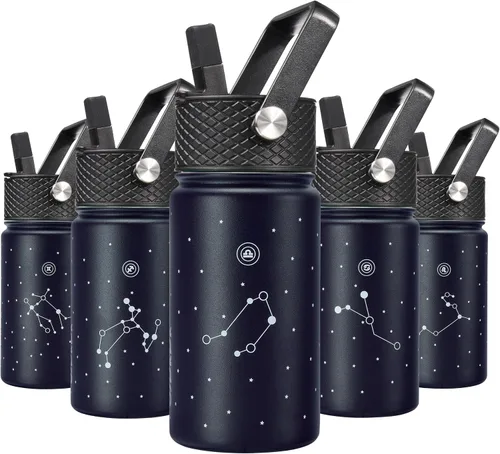 Vista 15 de BJPKPK Botella de agua con tapa con pajilla, botella de agua aislada de 15 onzas, botellas de agua de metal de acero inoxidable, termo reutilizable