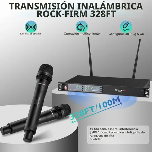 Vista 2 de Sistema de micrófono inalámbrico UHF profesional con micrófonos