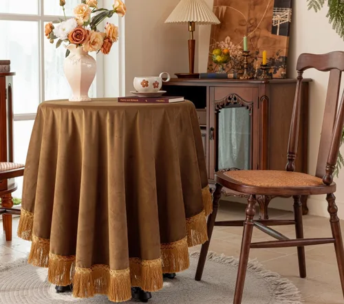 Vista 15 de F-CHU - Funda de terciopelo negro de lujo para mesita de noche con flecos dorados, mantel decorativo para mesita de noche, a prueba de polvo
