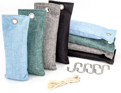 Vista 10 de Bolsas purificadoras de aire de carbón, paquete de 12 bolsas de carbón de bambú de 3.53 onzas, absorbentes de olores, para ambientadores de 4