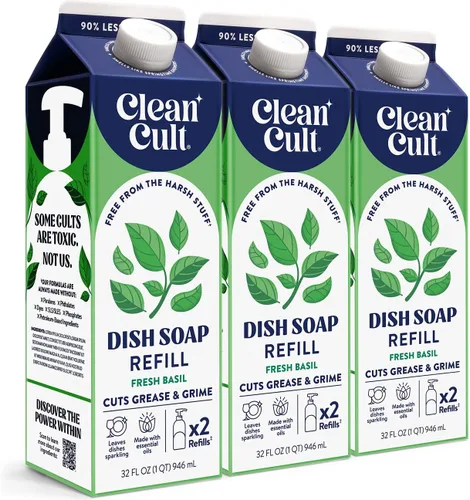 Vista 9 de Cleancult Repuesto líquido de jabón para platos (32 onzas, 1 unidad) – Poder de limpieza a base de plantas – Jabón para platos que corta la grasa