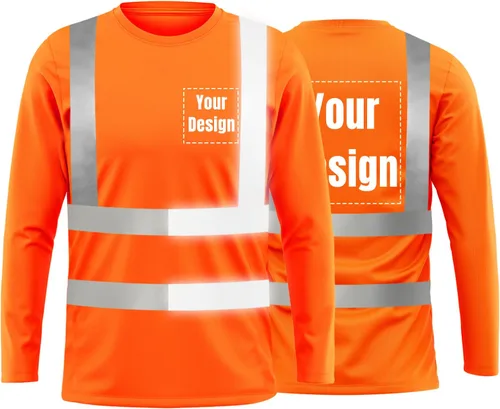 Vista 45 de La alta visibilidad reflexiva de las camisetas de la seguridad del logotipo de encargo Hola Vis de Verde neón