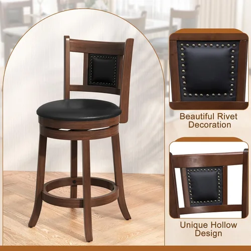 Vista 7 de Giantex Juego de 2 taburetes de bar giratorios de 25.5 pulgadas de altura de mostrador con respaldo ergonómico, asiento acolchado suave, patas