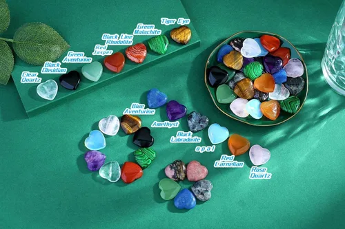 Vista 3 de QINJIEJIE 52 piezas de cristales en forma de corazón, piedras de preocupación de cuarzo rosa, piedras preciosas del amor, cuarzo rosa a granel