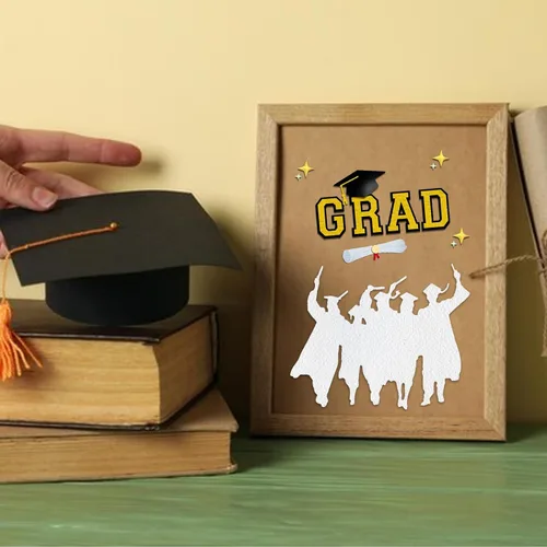 Vista 3 de Hying Troqueles de corte de graduación 2025 para hacer tarjetas, troqueles de felicitaciones graduados graduados de licenciatura, plantillas