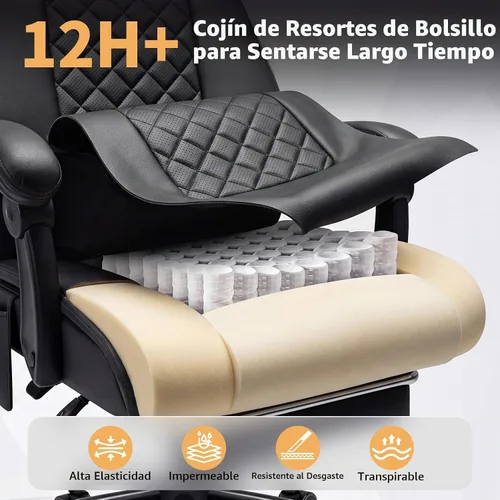 Vista 5 de HOFFREE 8-Point Vibration & Heat Massage Office Chair with Footrest,Black Dark