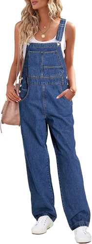 Vista 13 de luvamia Overol de mezclilla para mujer, ajuste holgado, con pechera, recto, pierna ancha, elásticos, pantalones de mezclilla a la moda A1 Puerto
