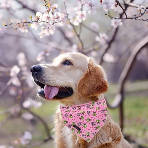 Vista 3 de ARING PET Bandana de abeja para perros, bandana de abejas amarillas rosas para mascotas, bufanda triangular, baberos para cachorros, pequeños Rosa