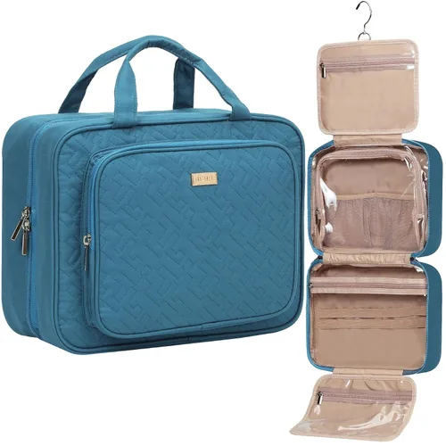 Vista 19 de NISHEL Neceser de viaje para mujer, organizador de artículos esenciales de maquillaje, estuche colgante para accesorios, cosméticos, Egeo-azul, M