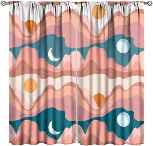 Vista 36 de Cortinas opacas con diseño de sol y luna, cuerpos celestes bohemios, con diseño de sol, luna y estrellas, para sala de estar, dormitorio, 42 x 45