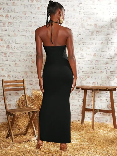 Vista 2 de Verdusa Vestido largo bodycon con corte cruzado para mujer