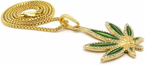 Vista 4 de Brillante joyeros EE. UU. Para hombre Iced Out (), color verde de mariguana hojas marihuana Hip Hop colgante caja, cuerda, cubano collar