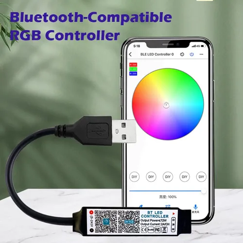 Vista 4 de Mini controlador USB 5V RGB Bluetooth controlador de tira de luz LED de música para luces de cinta RGB Control inteligente APP (USB 5V), multicolor