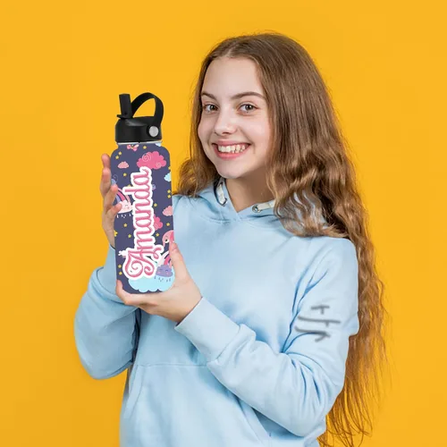Vista 6 de Botella de agua aislada personalizada para niños, botella de agua personalizada con nombres, botella de agua de acero inoxidable con tapa de popote