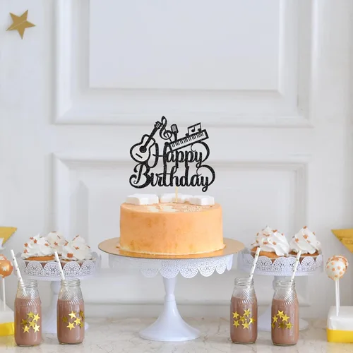 Vista 5 de Decoración para tartas de música y guitarra, piano de feliz cumpleaños, decoración de pastel para amantes de la música, suministros de fiesta