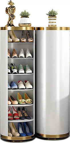 Vista 9 de Moderno organizador de zapatos de pie redondo, giratorio, organizador de zapatos, armario ajustable y extraíble, almacena hasta 12 zapatos, armario