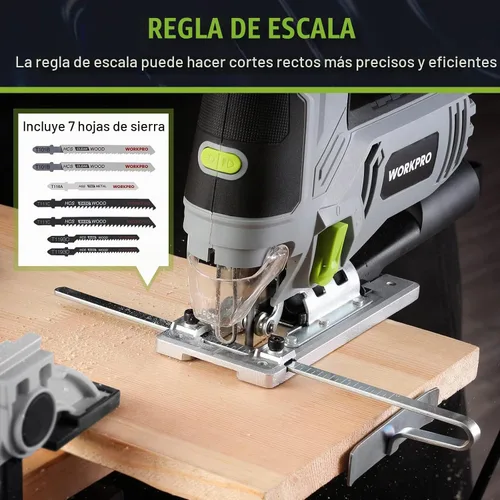 Vista 7 de WORKPRO Sierra de Calar, 6.5AMP 850W Kit de herramientas de sierra de calar eléctrica con cable con 6 velocidades variables, 7 cuchillas, corte