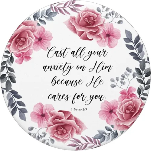 Vista 3 de 1 Peter 5 7 Rosa Azul Cristiano Biblia Versículo Cita para Mujeres PopSockets Swappable PopGrip