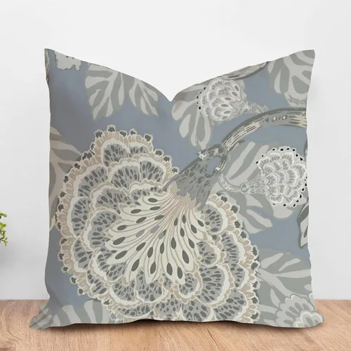 Vista 37 de ArogGeld Funda de cojín con flores verdes y blancas con flores grises y negras y hojas verdes en estilo chinoiserie, funda de almohada cuadrada