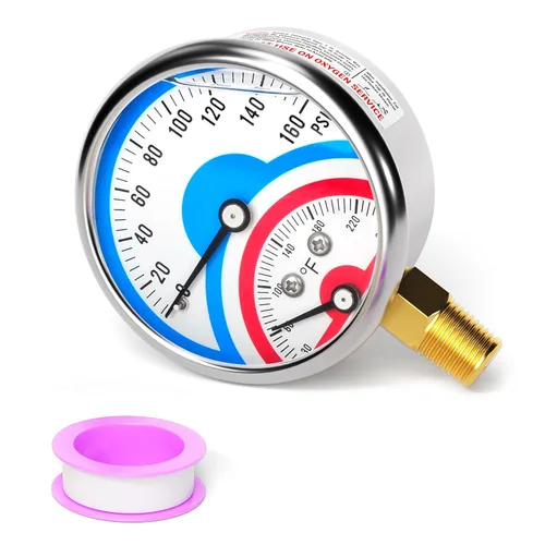Vista 9 de MEANLIN MEASURE Manómetro térmico de acero inoxidable de 0-160 psi, 30-250 ℉, llenado de líquido, esfera de cara NPT de 2.5 pulgadas, con cinta