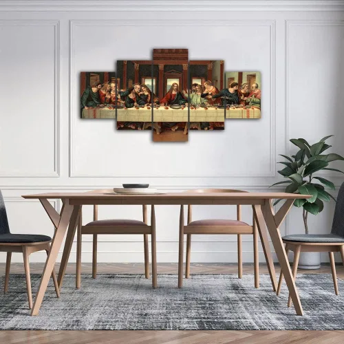Vista 7 de Da Vinci - Póster clásico de pintura al óleo, 5 piezas, pintura de pared de la última cena, lienzo con impresión renacentista, decoración moderna