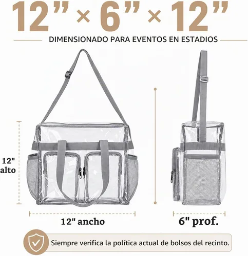 Vista 5 de ZENPUNK Bolsas transparentes aprobadas para estadios con cierre de cremallera, bolsa cruzada con correa ajustable Gris